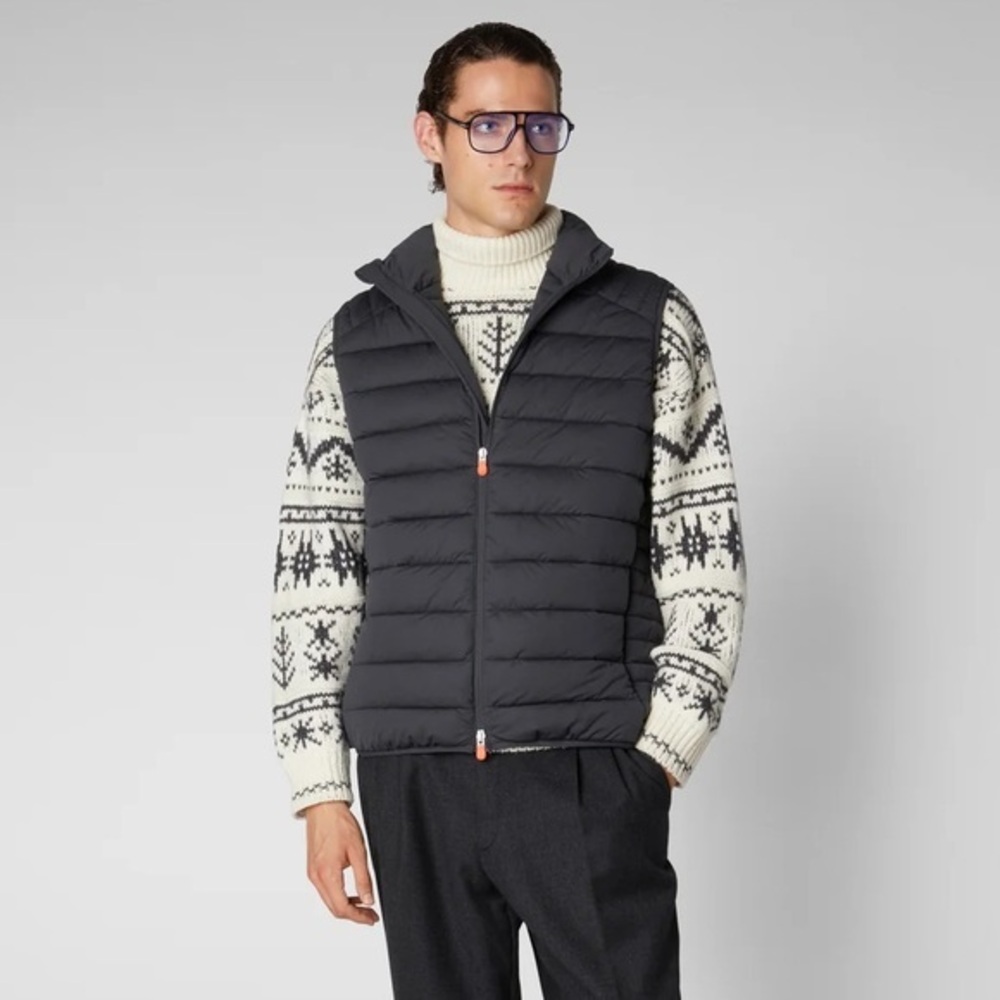 Save The Duck Men’s Stretch Puffer Vest in Grey Black Size XL